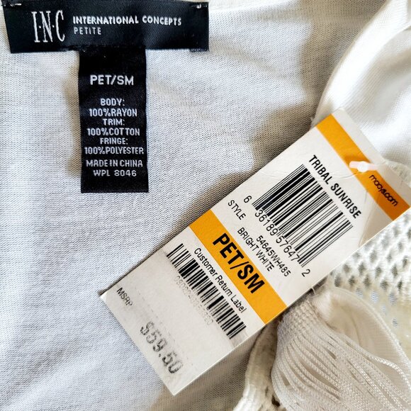 NWT~$60~INC~INTERNATIONAL CONCEPTS~S~WHITE FRINGE SLEEVELESS T-SHIRT TANK TOP - Picture 15 of 16
